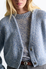 Dorothee Schumacher Merino-Cashmere Cropped Knit Cardigan in Blue Mouliné
