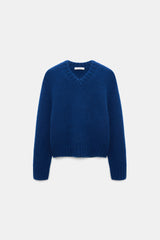 Dorothee Schumacher Cashmere V-neck Pullover in Royal Blue Vancouver. Shop Online or in Store.