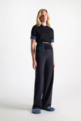Dorothee Schumacher Short Sleeve Layered Knit Merino Wool Top in Blue