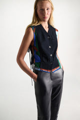 Dorothee Schumacher Merino-Cashmere Knit Patchwork Vest in Navy