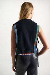 Dorothee Schumacher Merino-Cashmere Knit Patchwork Vest in Navy