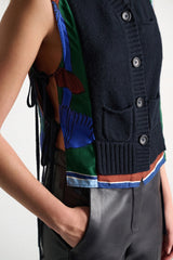 Dorothee Schumacher Merino-Cashmere Knit Patchwork Vest in Navy