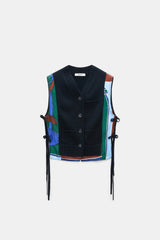 Dorothee Schumacher Merino-Cashmere Knit Patchwork Vest in Navy