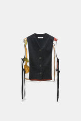 Dorothee Schumacher Merino-Cashmere Knit Patchwork Vest in Grey