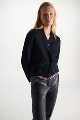 Dorothee Schumacher Cropped Merino-Cashmere Knit V-Neck Cardigan in Midnight Navy