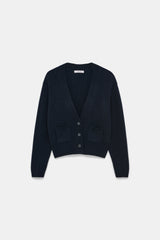 Dorothee Schumacher Cropped Merino-Cashmere Knit V-Neck Cardigan in Midnight Navy