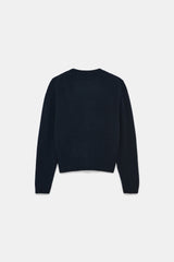 Dorothee Schumacher Cropped Merino-Cashmere Knit V-Neck Cardigan in Midnight Navy