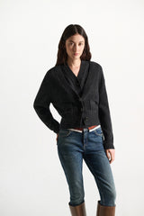 Dorothee Schumacher Cropped Merino-Cashmere Knit V-Neck Cardigan in Dark Grey