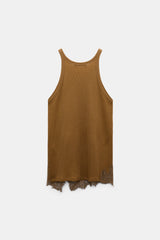 Dorothee Schumacher Rib Knit Cotton Tank Top with Lace Trim in Porcini