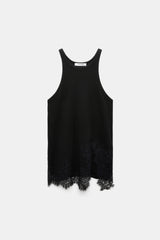 Dorothee Schumacher Rib Knit Cotton Tank Top with Lace Trim in Black