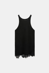 Dorothee Schumacher Rib Knit Cotton Tank Top with Lace Trim in Black