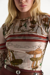 Dorothee Schumacher Printed Mesh Tulle Long-Sleeve Shirt in Cream Terracotta