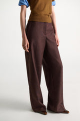 Dorothee Schumacher Wide Leg Suiting Pants in Virgin Wool in Cinnamon Tweed