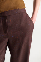 Dorothee Schumacher Wide Leg Suiting Pants in Virgin Wool in Cinnamon Tweed