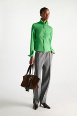 Dorothee Schumacher Slim-Fit Stretch Poplin Blouse With Memory Wire Details in Green