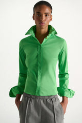 Dorothee Schumacher Slim-Fit Stretch Poplin Blouse With Memory Wire Details in Green