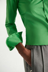 Dorothee Schumacher Slim-Fit Stretch Poplin Blouse With Memory Wire Details in Green