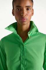 Dorothee Schumacher Slim-Fit Stretch Poplin Blouse With Memory Wire Details in Green