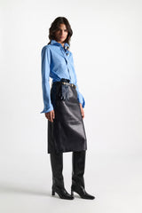 Dorothee Schumacher Slim-Fit Stretch Poplin Blouse With Memory Wire Details in Sky Blue