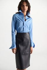 Dorothee Schumacher Slim-Fit Stretch Poplin Blouse With Memory Wire Details in Sky Blue