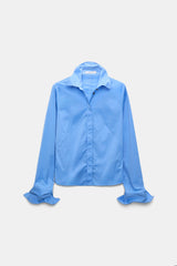 Dorothee Schumacher Slim-Fit Stretch Poplin Blouse With Memory Wire Details in Sky Blue