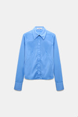 Dorothee Schumacher Slim-Fit Stretch Poplin Blouse With Memory Wire Details in Sky Blue