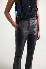 Dorothee Schumacher Full Length Leather Flares in Midnight Navy Vancouver. Shop Online or in Store.