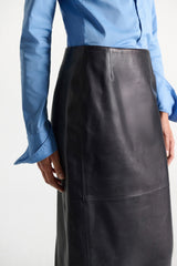 Dorothee Schumacher Leather Pencil Skirt in Midnight Navy Vancouver. Shop Online or in Store.