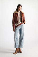 Dorothee Schumacher Straight Leg Jeans with Detailed Cuffs in Light Blue Wash