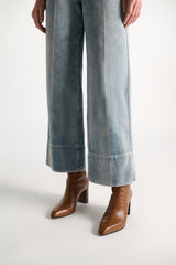 Dorothee Schumacher Straight Leg Jeans with Detailed Cuffs in Light Blue Wash