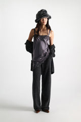 Dorothee Schumacher Satin Camisole with Diagonal Lace Hem in Grey