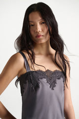 Dorothee Schumacher Satin Camisole with Diagonal Lace Hem in Grey