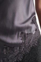 Dorothee Schumacher Satin Camisole with Diagonal Lace Hem in Grey