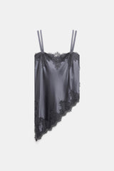 Dorothee Schumacher Satin Camisole with Diagonal Lace Hem in Grey