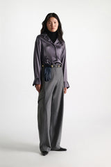 Dorothee Schumacher Oversized Satin Blouse in Metallic Purple