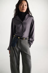 Dorothee Schumacher Oversized Satin Blouse in Metallic Purple