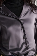 Dorothee Schumacher Oversized Satin Blouse in Metallic Purple