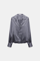 Dorothee Schumacher Oversized Satin Blouse in Metallic Purple