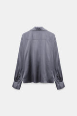 Dorothee Schumacher Oversized Satin Blouse in Metallic Purple