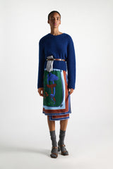 Dorothee Schumacher Printed Silk Twill Wrap Skirt in Blue Green Mushroom Print