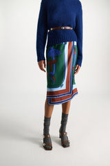 Dorothee Schumacher Printed Silk Twill Wrap Skirt in Blue Green Mushroom Print
