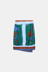 Dorothee Schumacher Printed Silk Twill Wrap Skirt in Blue Green Mushroom Print