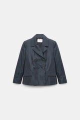 Dorothee Schumacher Boxy Nylon Cropped Blazer in Midnight Navy
