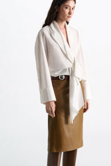 Dorothee Schumacher Oversized Draped Blouse in Stretch Cotton Poplin in White
