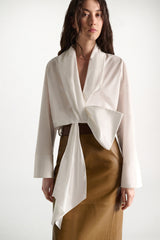Dorothee Schumacher Oversized Draped Blouse in Stretch Cotton Poplin in White