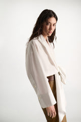 Dorothee Schumacher Oversized Draped Blouse in Stretch Cotton Poplin in White
