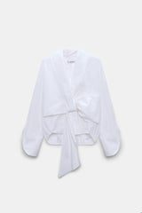 Dorothee Schumacher Oversized Draped Blouse in Stretch Cotton Poplin in White