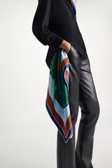 Dorothee Schumacher Printed Silk Twill Scarf in Cream and Navy Mushroom Print