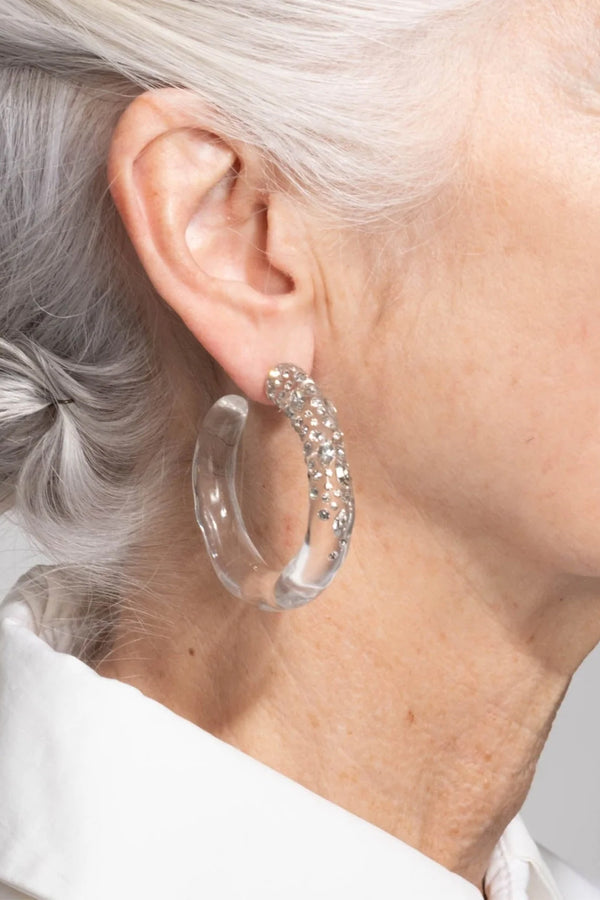 Alexis Bittar Clear Confetti Crystal Lucite Hoop Earring