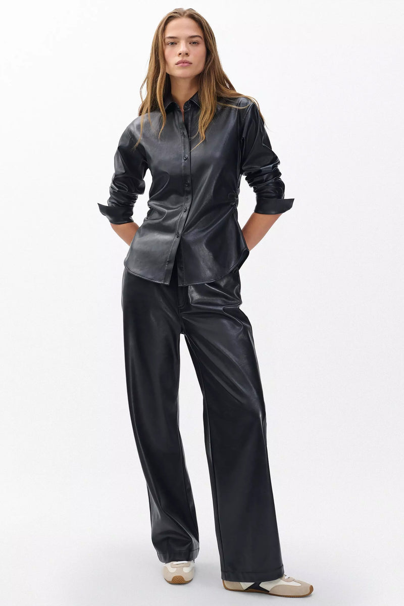 Rag & Bone Leah Faux Leather Shirt in Black